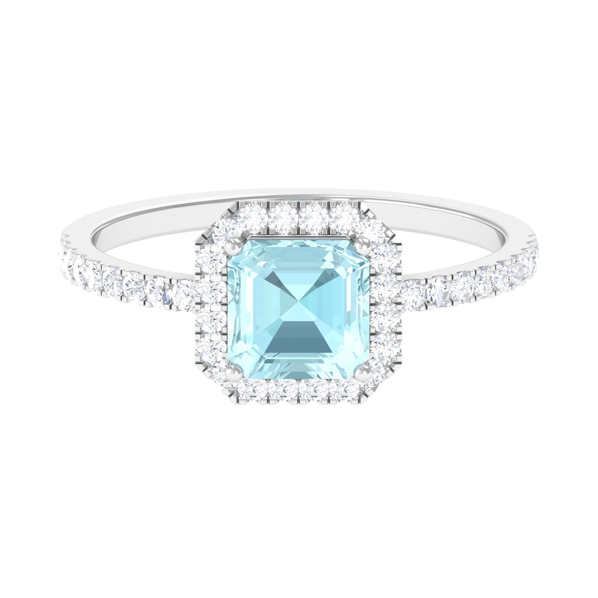 2 CT Asscher Cut Sky Blue Topaz and Diamond Halo Engagement Ring Sky Blue Topaz - ( AAA ) - Quality - Rosec Jewels