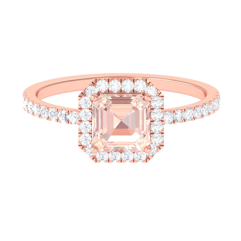 2 CT Asscher Cut Morganite Halo Engagement Ring with Diamond Morganite - ( AAA ) - Quality - Rosec Jewels