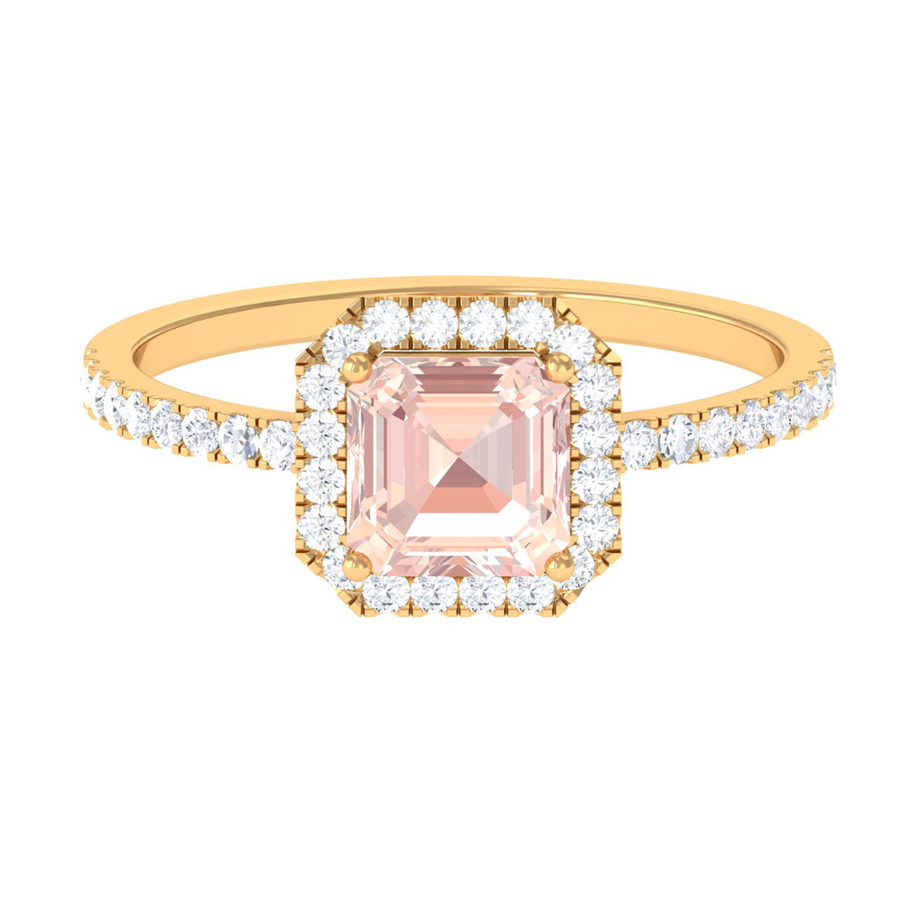 2 CT Asscher Cut Morganite Halo Engagement Ring with Diamond Morganite - ( AAA ) - Quality - Rosec Jewels