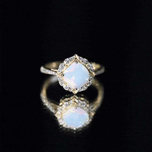 Certified Real 8mm Opalescent Vintage Inspired Engagement Ring with Diamond Halo AAA - Rosec Jewels