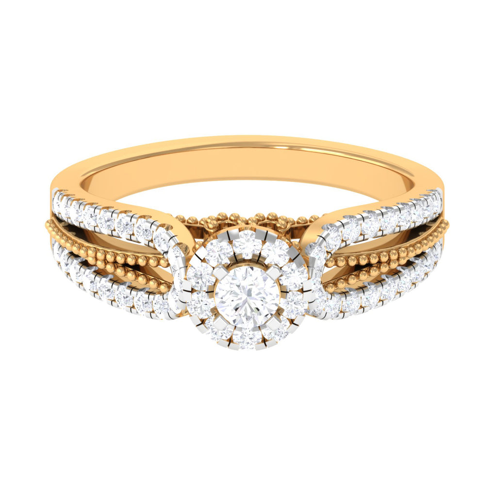 1 CT Split Shank Zircon Designer Engagement Ring with Beaded Gold Zircon - ( AAAA ) - Quality - Rosec Jewels
