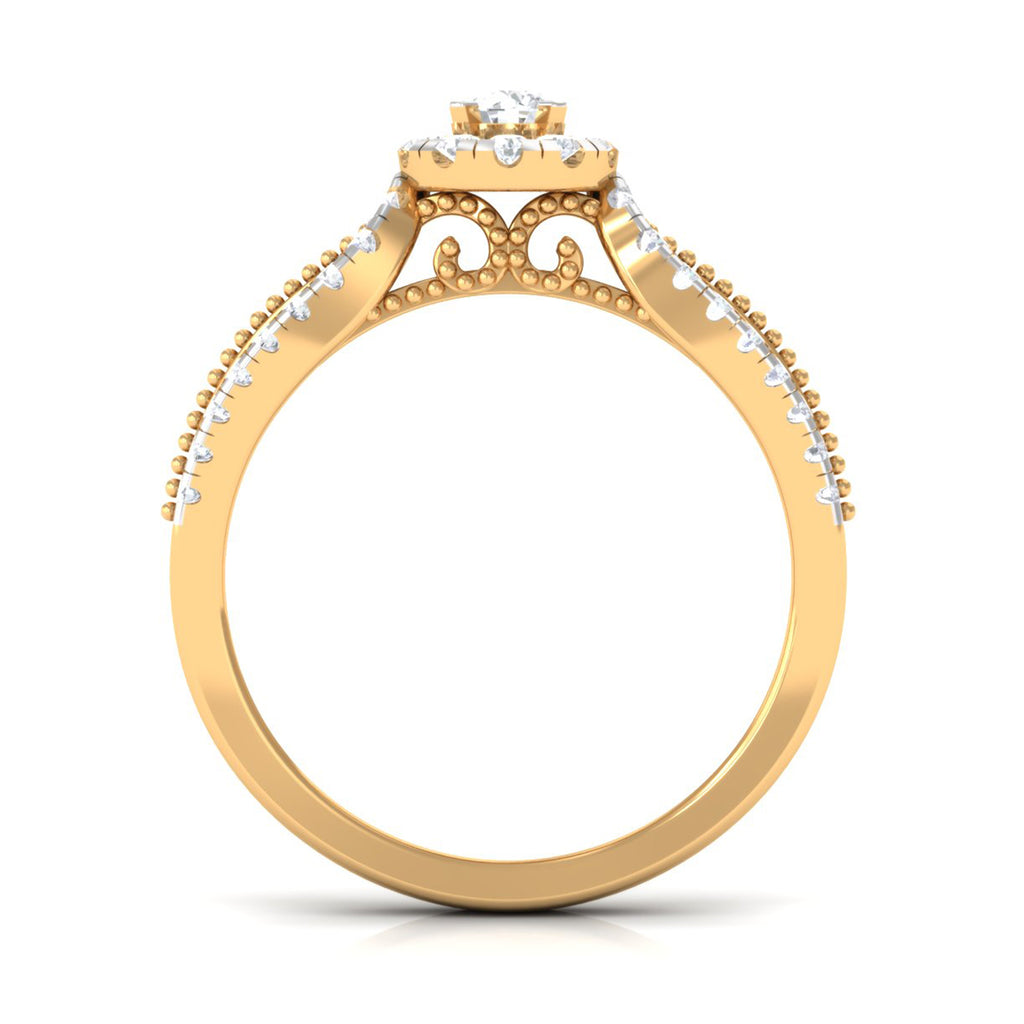 1 CT Split Shank Zircon Designer Engagement Ring with Beaded Gold Zircon - ( AAAA ) - Quality - Rosec Jewels