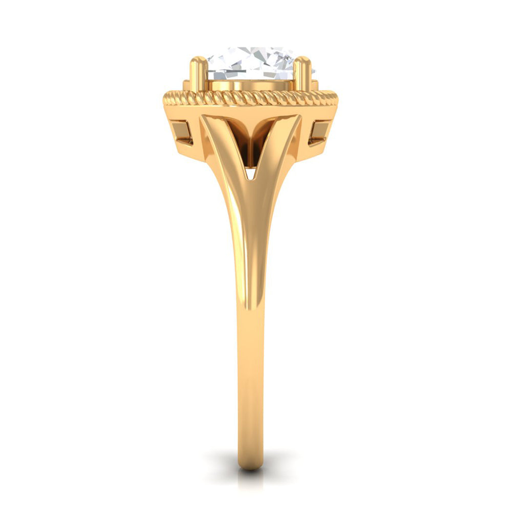 2 CT Round Cubic Zirconia Solitaire Gold Ring in Split Shank Zircon - ( AAAA ) - Quality - Rosec Jewels