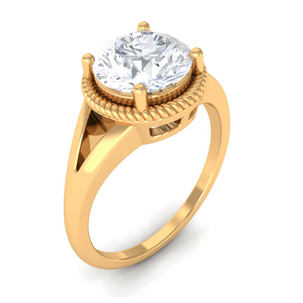 2 CT Round Cubic Zirconia Solitaire Gold Ring in Split Shank Zircon - ( AAAA ) - Quality - Rosec Jewels