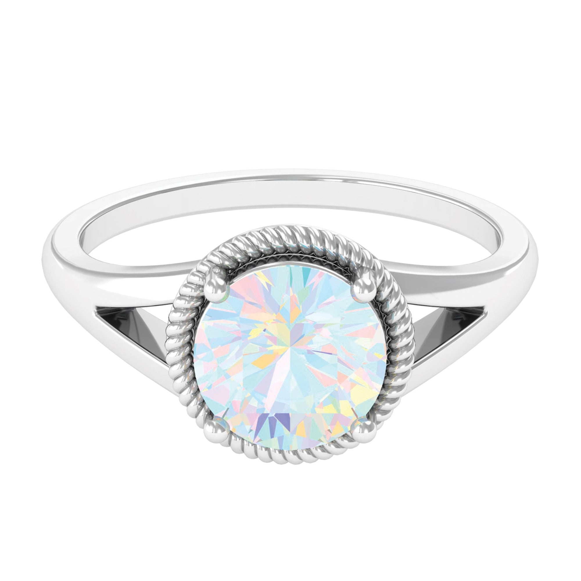 2 CT Round Ethiopian Opal Solitaire Gold Ring in Split Shank Ethiopian Opal - ( AAA ) - Quality - Rosec Jewels