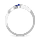 Rosec Jewels-Round Genuine Blue Sapphire Bypass Engagement Ring with Diamond