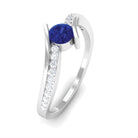 Rosec Jewels-Round Genuine Blue Sapphire Bypass Engagement Ring with Diamond