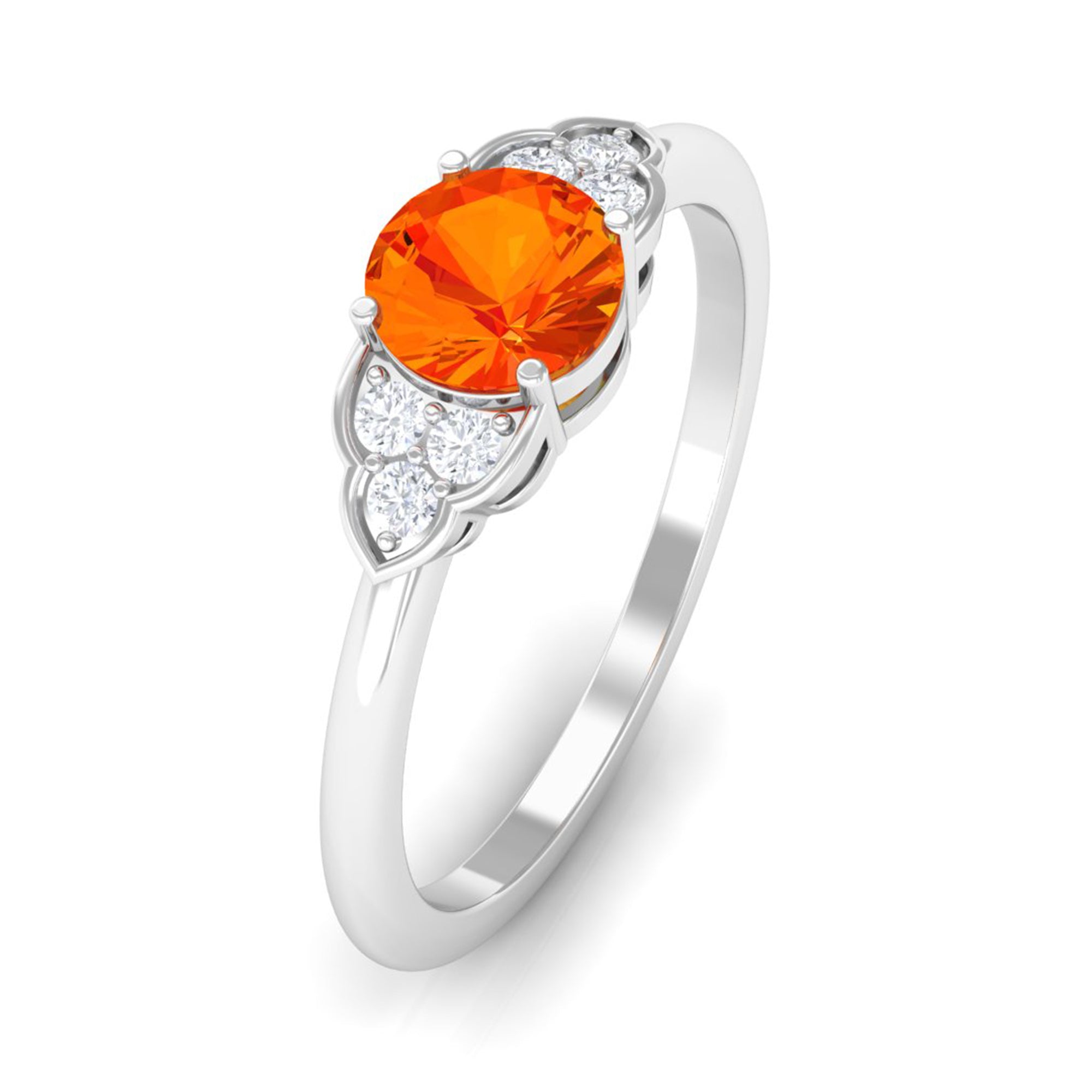 3/4 CT Orange Sapphire Engagement Ring with Diamond Trio Orange Sapphire - ( AAA ) - Quality - Rosec Jewels