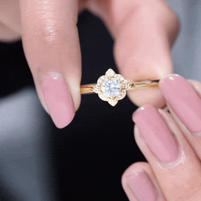 Vintage Inspired Moissanite Engagement Ring in Gold Moissanite - ( D-VS1 ) - Color and Clarity - Rosec Jewels