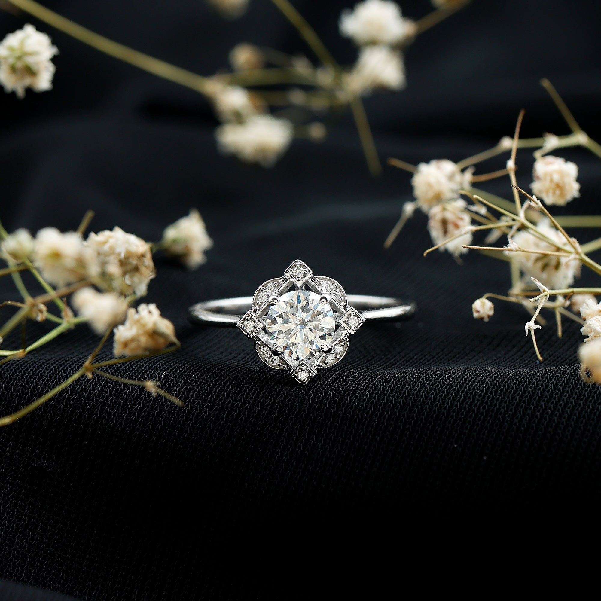 Rosec Jewels-Vintage Inspired Moissanite Engagement Ring With Certificate