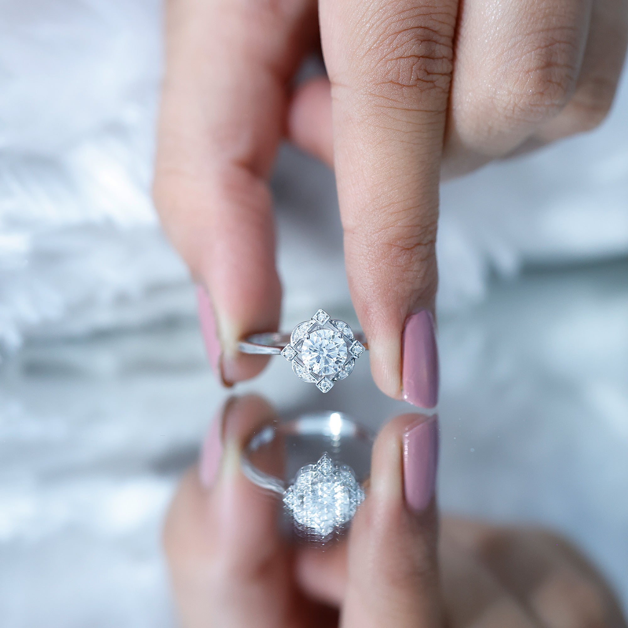 Rosec Jewels-Vintage Inspired Moissanite Engagement Ring With Certificate