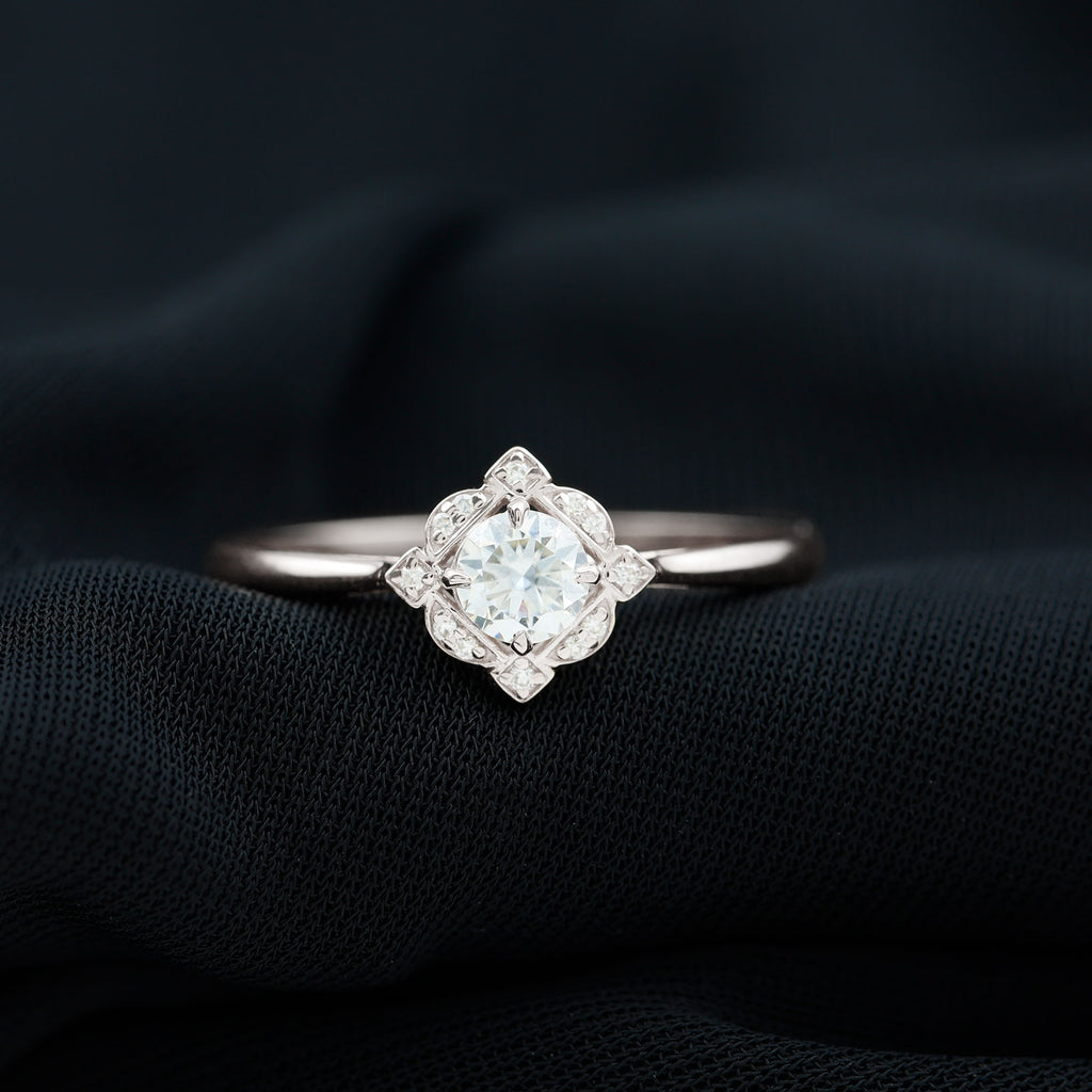 Vintage Inspired Moissanite Engagement Ring in Gold Moissanite - ( D-VS1 ) - Color and Clarity - Rosec Jewels