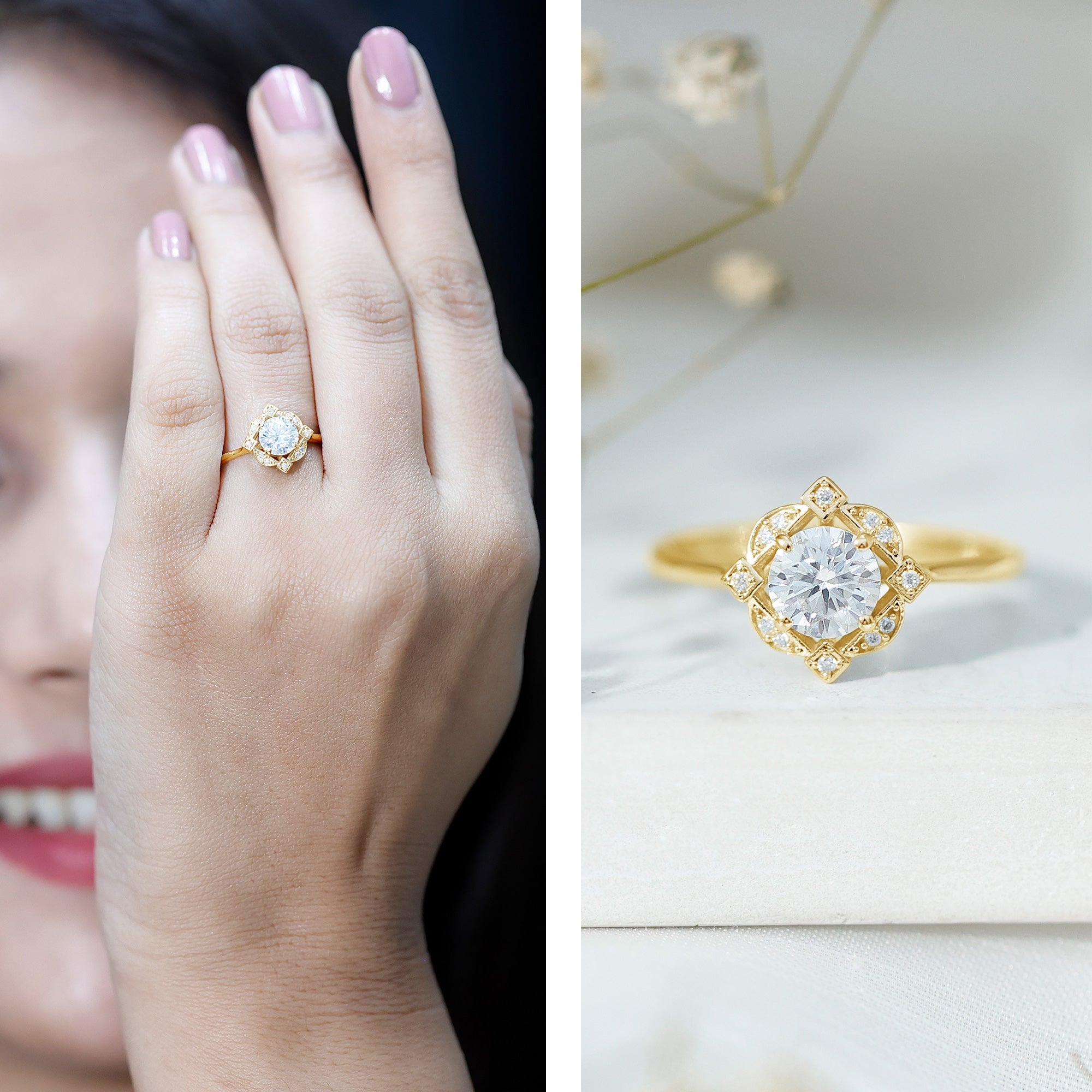 Rosec Jewels-Vintage Inspired Moissanite Engagement Ring With Certificate
