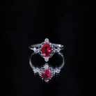 Rosec Jewels-Oval Cut Created Ruby Solitaire Cocktail Ring with Diamond