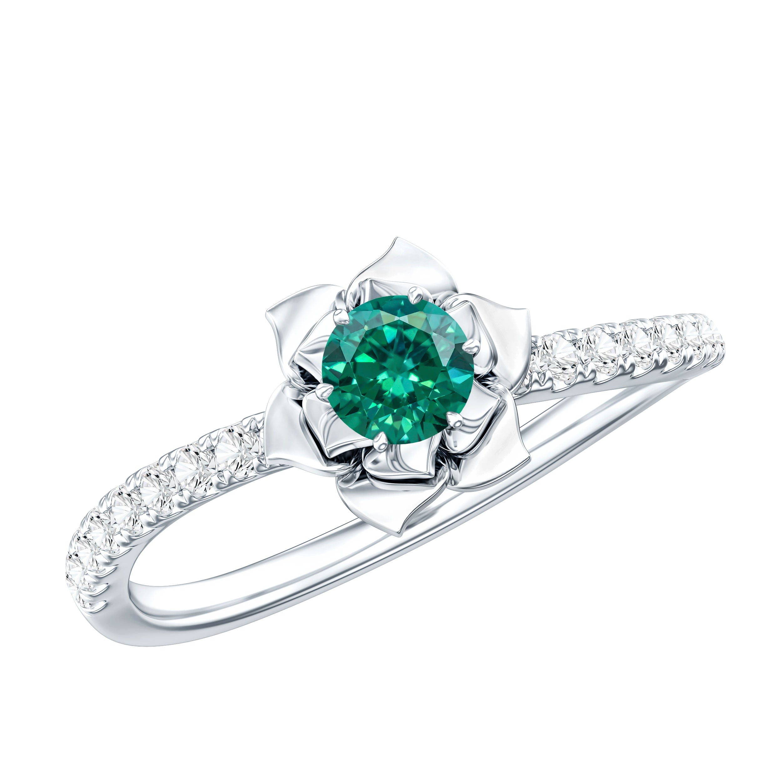 Certified Lab Grown Emerald Diamond Flower Engagement Ring AAAA - Rosec Jewels