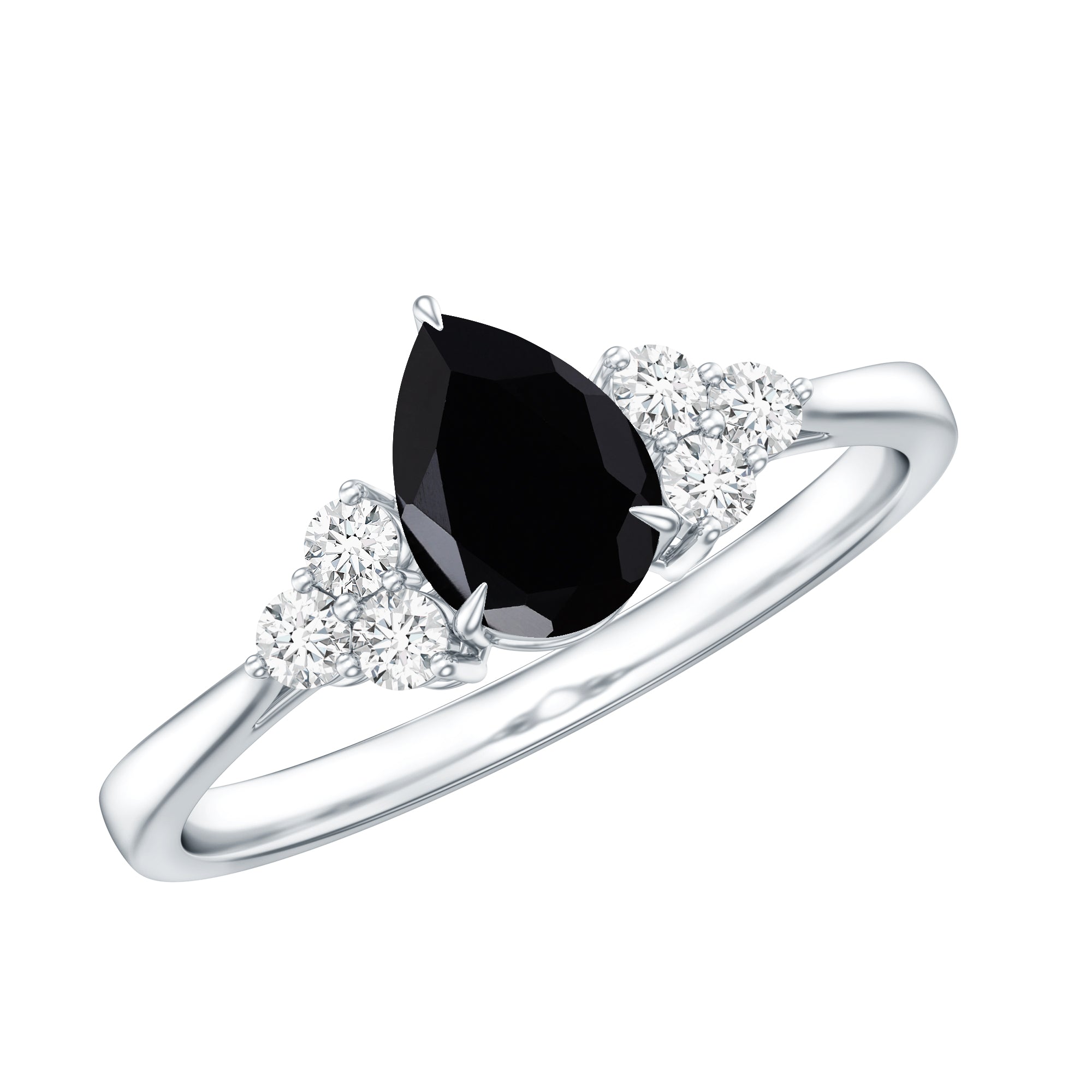 1 CT Pear Shaped Created Black Diamond Solitaire Ring with Diamond AAAA ( Synthetic ) - Rosec Jewels
