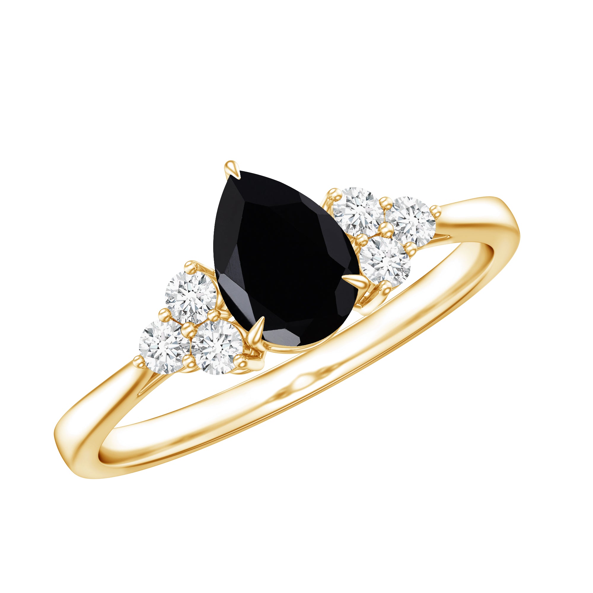 1 CT Pear Shaped Created Black Diamond Solitaire Ring with Diamond AAAA ( Synthetic ) - Rosec Jewels