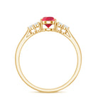 Rosec Jewels-Pear Shaped Lab Ruby Engagement Ring with Diamond Trio