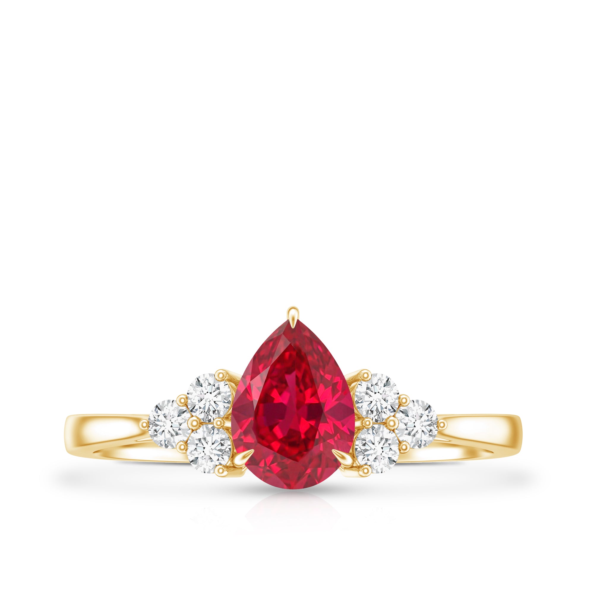 Rosec Jewels-Pear Shaped Lab Ruby Engagement Ring with Diamond Trio