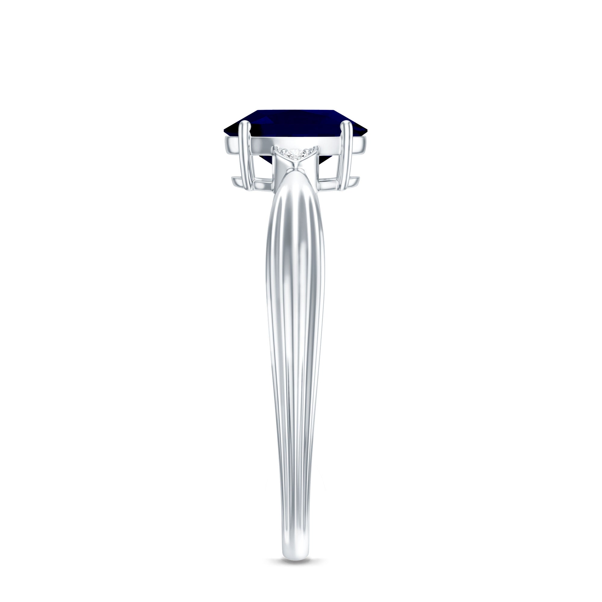 Rosec Jewels-Oval Shape Real Blue Sapphire Solitaire Ring with Diamond
