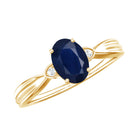 Oval Shape Real Blue Sapphire Solitaire Ring with Diamond AAA - Rosec Jewels