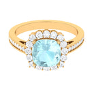 Cushion Cut Sky Blue Topaz Halo Engagement Ring with Moissanite Sky Blue Topaz - ( AAA ) - Quality - Rosec Jewels