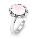 Vintage Inspired Oval Rose Quartz and Diamond Engagement Ring Rose Quartz - ( AAA ) - Quality - Rosec Jewels