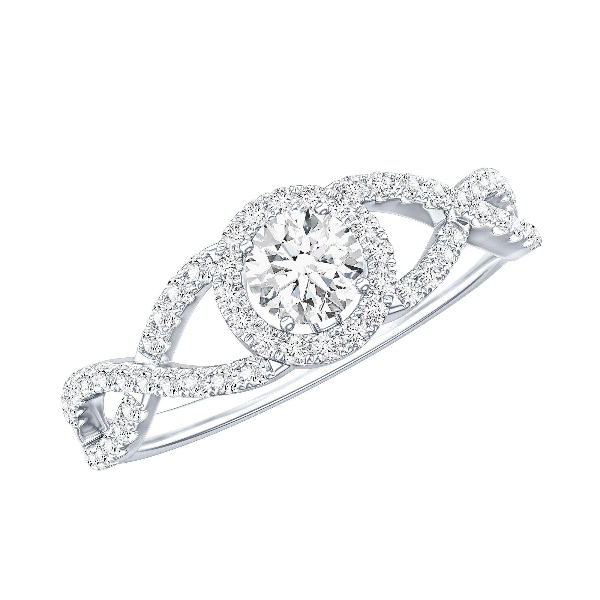 Round Shape Moissanite Crossover Engagement Ring for Women D-VS1 - Rosec Jewels