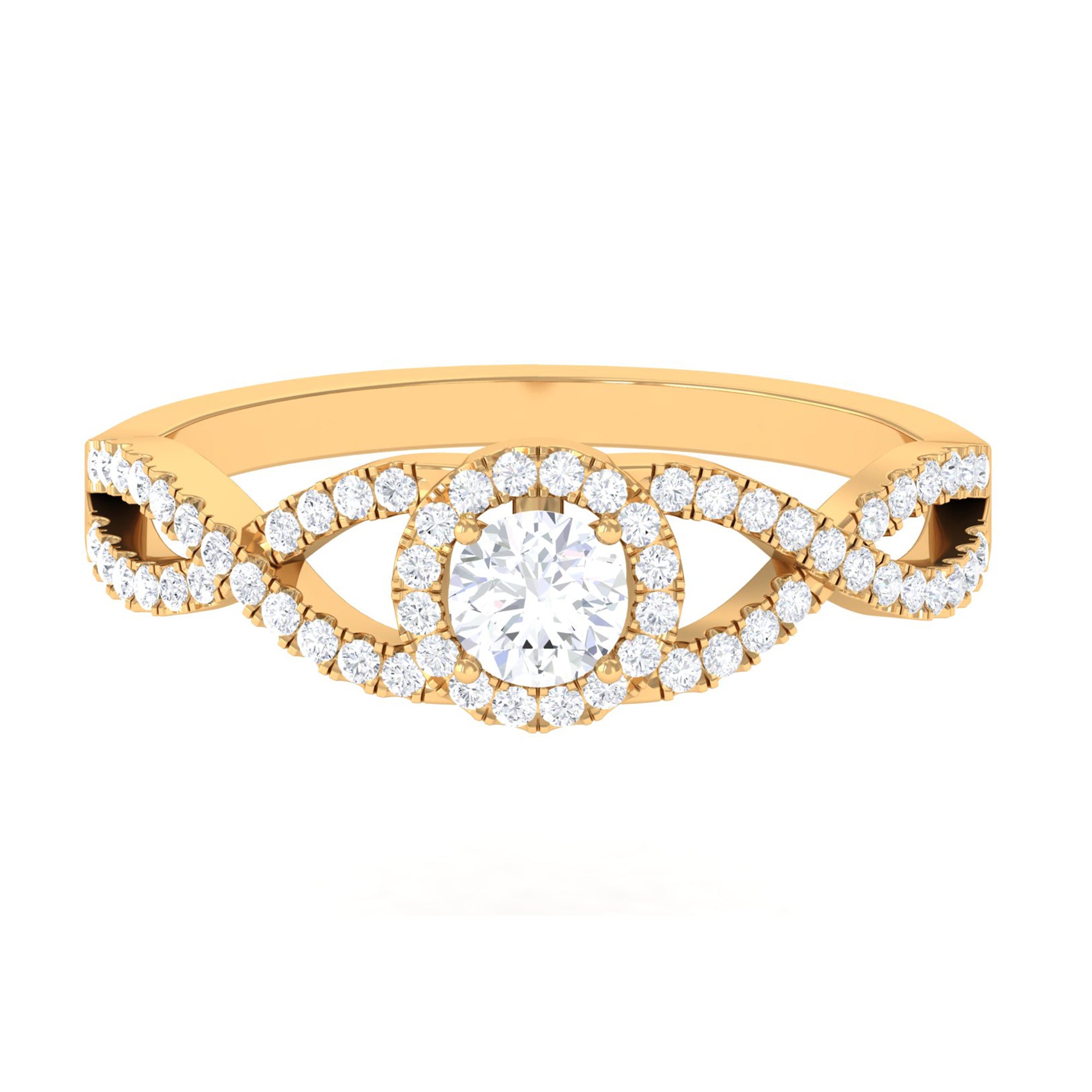 Round Shape Moissanite Crossover Engagement Ring in Gold Moissanite - ( D-VS1 ) - Color and Clarity - Rosec Jewels