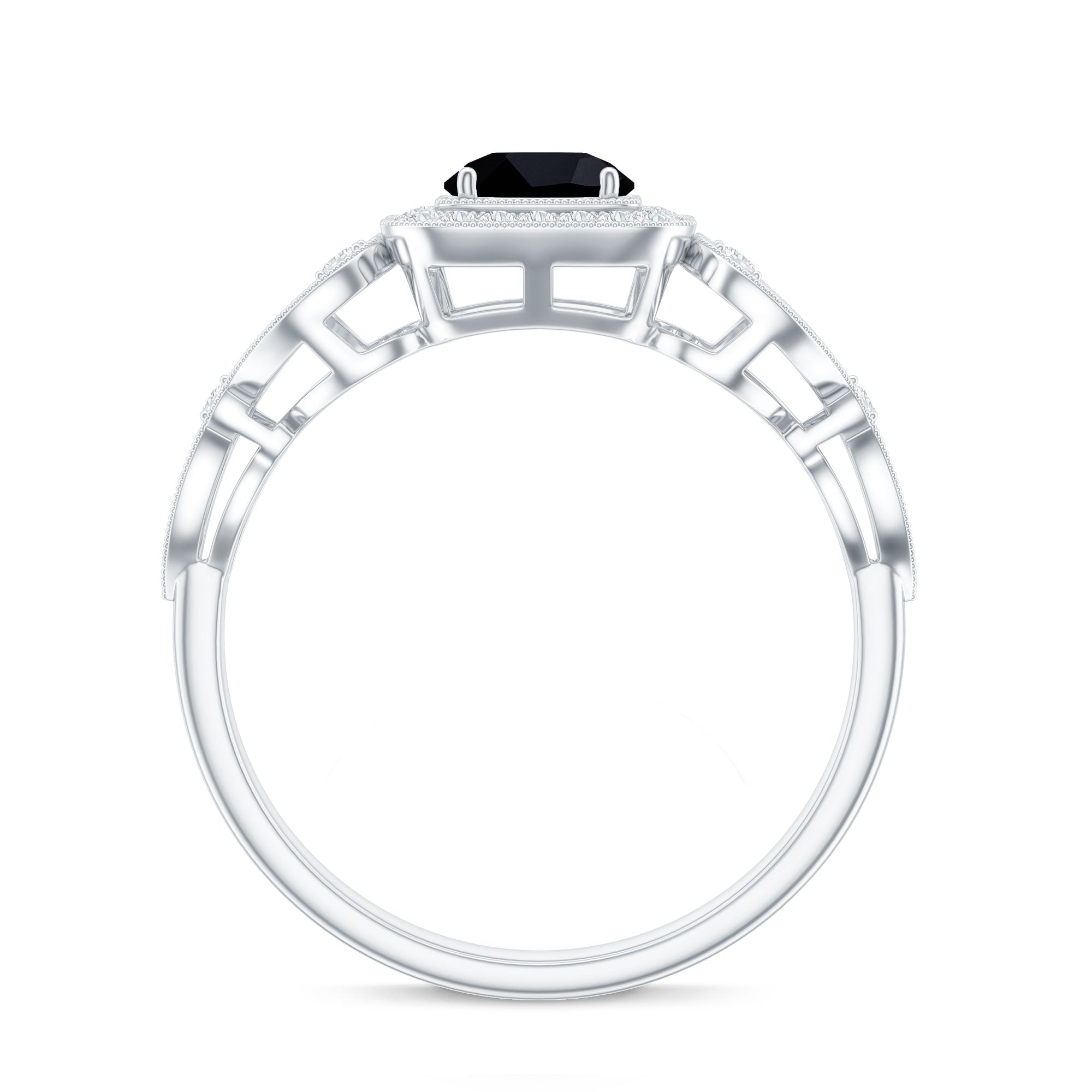 Vintage Style 0.84 Carat Lab Grown Black Diamond Engagement Ring with White Diamond AAAA ( Synthetic ) - Rosec Jewels