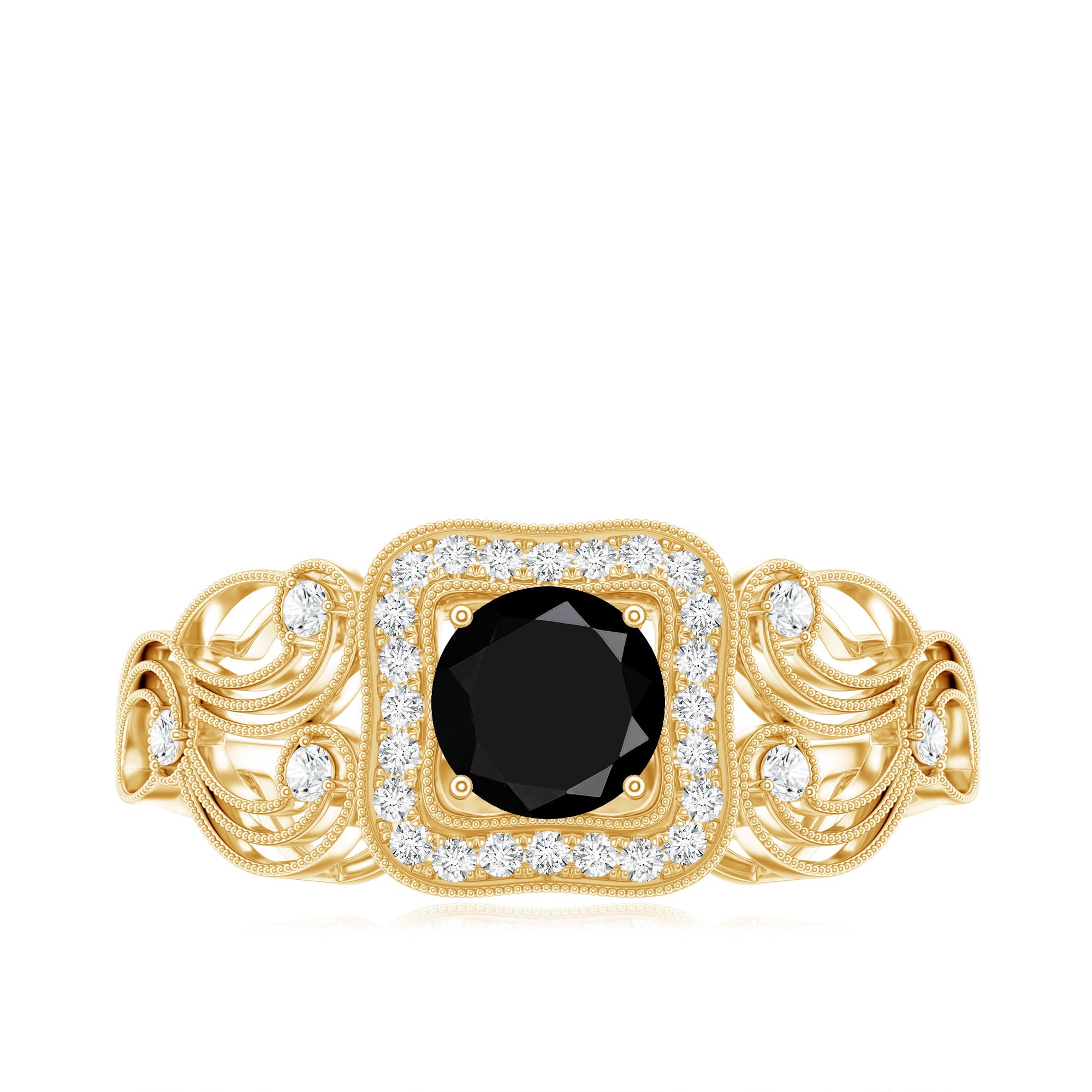 Vintage Style 0.84 Carat Lab Grown Black Diamond Engagement Ring with White Diamond AAAA ( Synthetic ) - Rosec Jewels