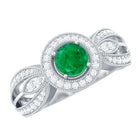 Real Emerald Diamond Vintage Looking Engagement Ring with Split Shank AAA - Rosec Jewels