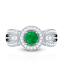 Real Emerald Diamond Vintage Looking Engagement Ring with Split Shank AAA - Rosec Jewels