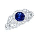 Certified 0.6 Carat Lab Grown Blue Sapphire Retro Engagement Ring with Diamond AAAA - Rosec Jewels