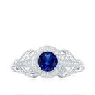 Certified 0.6 Carat Lab Grown Blue Sapphire Retro Engagement Ring with Diamond AAAA - Rosec Jewels