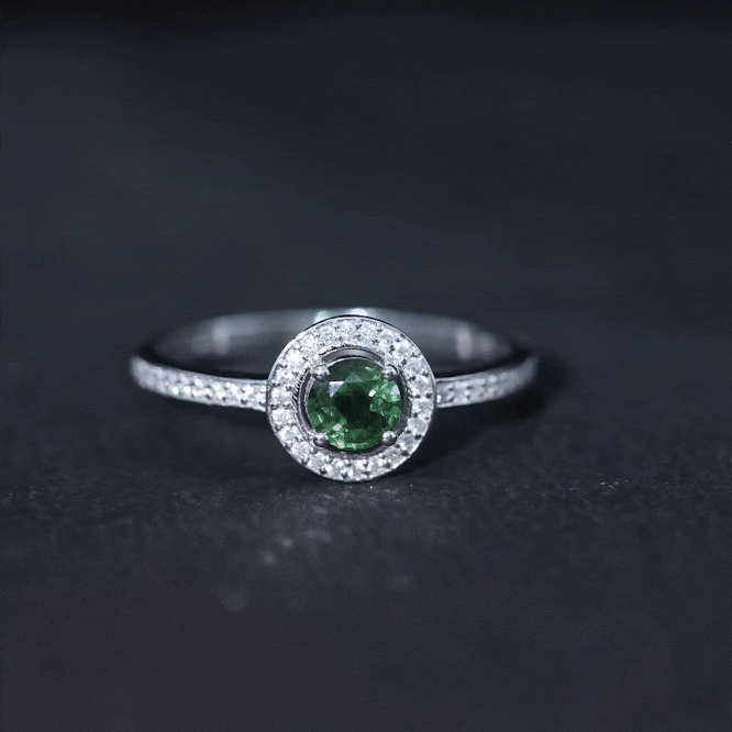 Round Green Sapphire and Diamond Floating Halo Engagement Ring Green Sapphire - ( AAA ) - Quality - Rosec Jewels