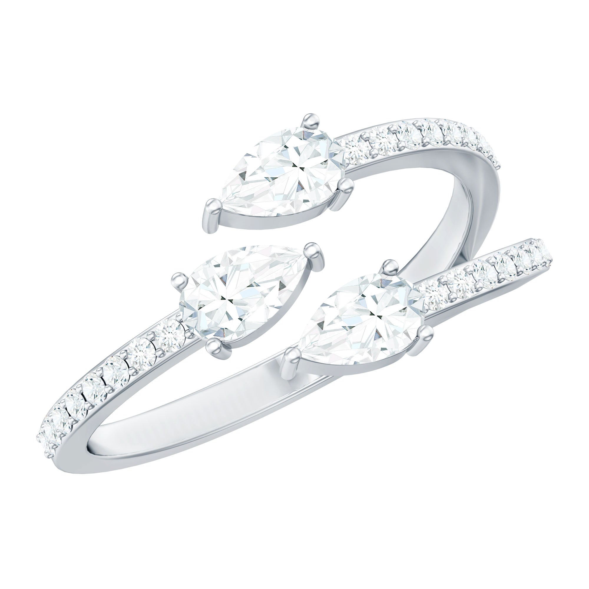 East West Style Moissanite 3 Stone Wrap Ring D-VS1 - Rosec Jewels