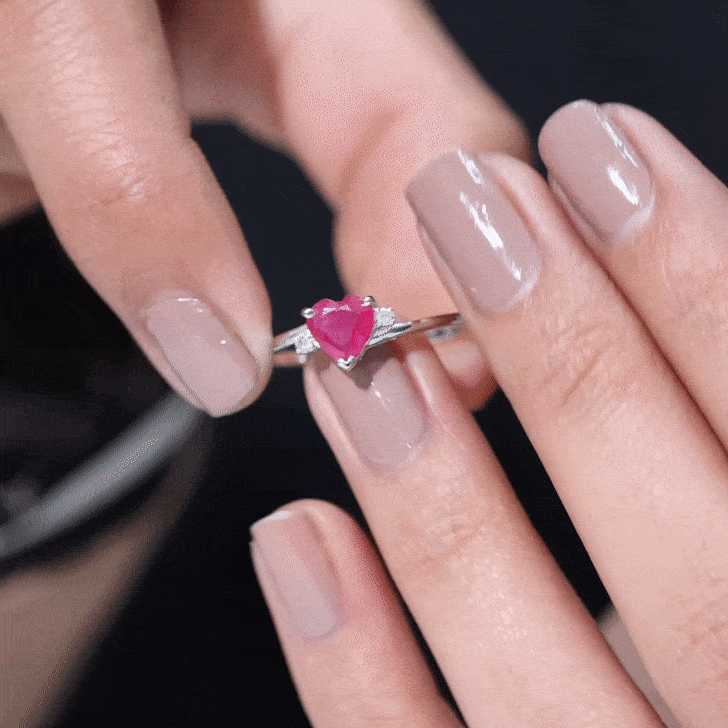 Real 0.6 Carat Ruby Diamond Heart Promise Ring with Bypass Shank AAA - Rosec Jewels