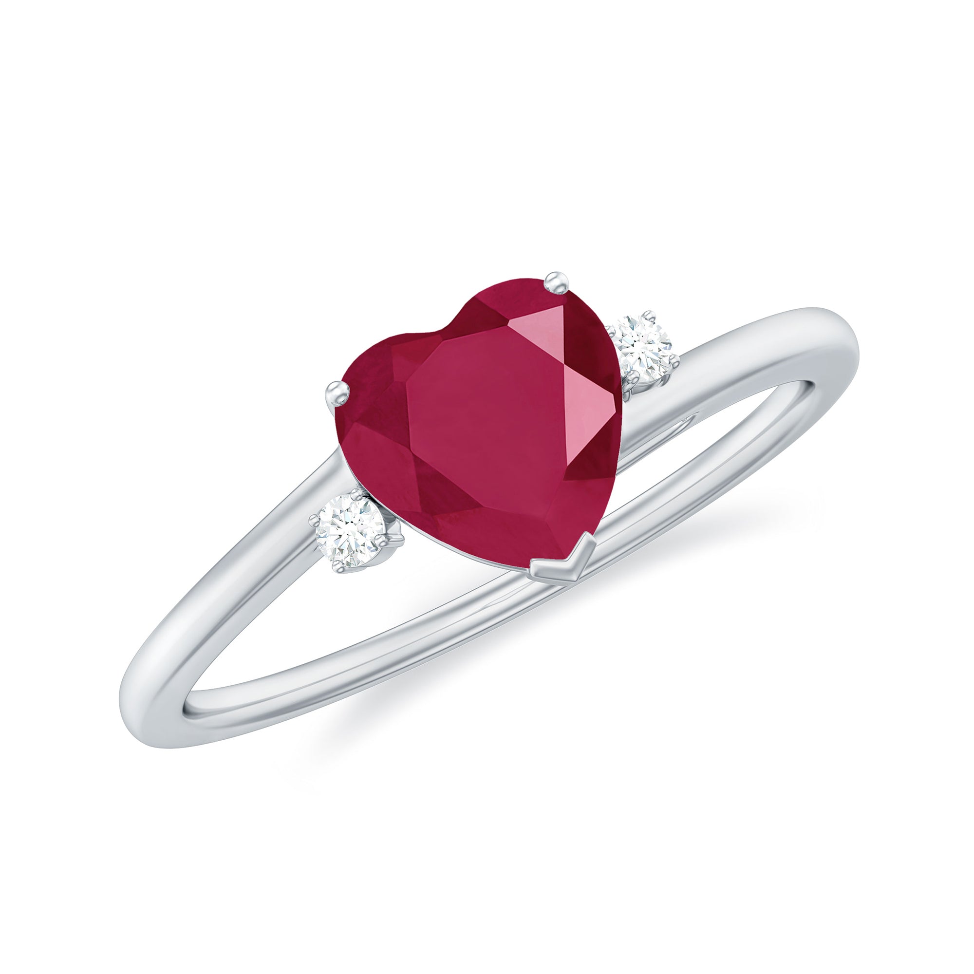 Natural Ruby Heart Solitaire Promise Ring with Diamond Ruby - ( AAA ) - Quality - Rosec Jewels