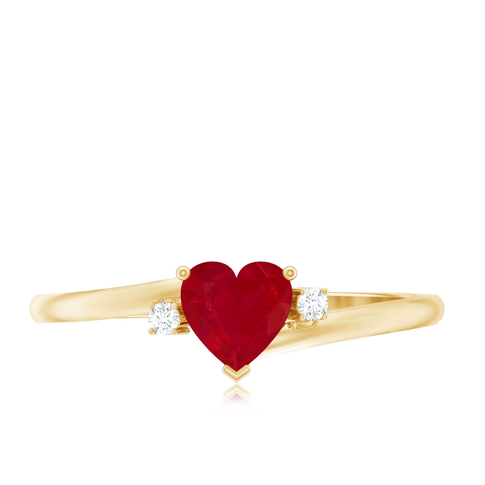 Real 0.6 Carat Ruby Diamond Heart Promise Ring with Bypass Shank AAA - Rosec Jewels