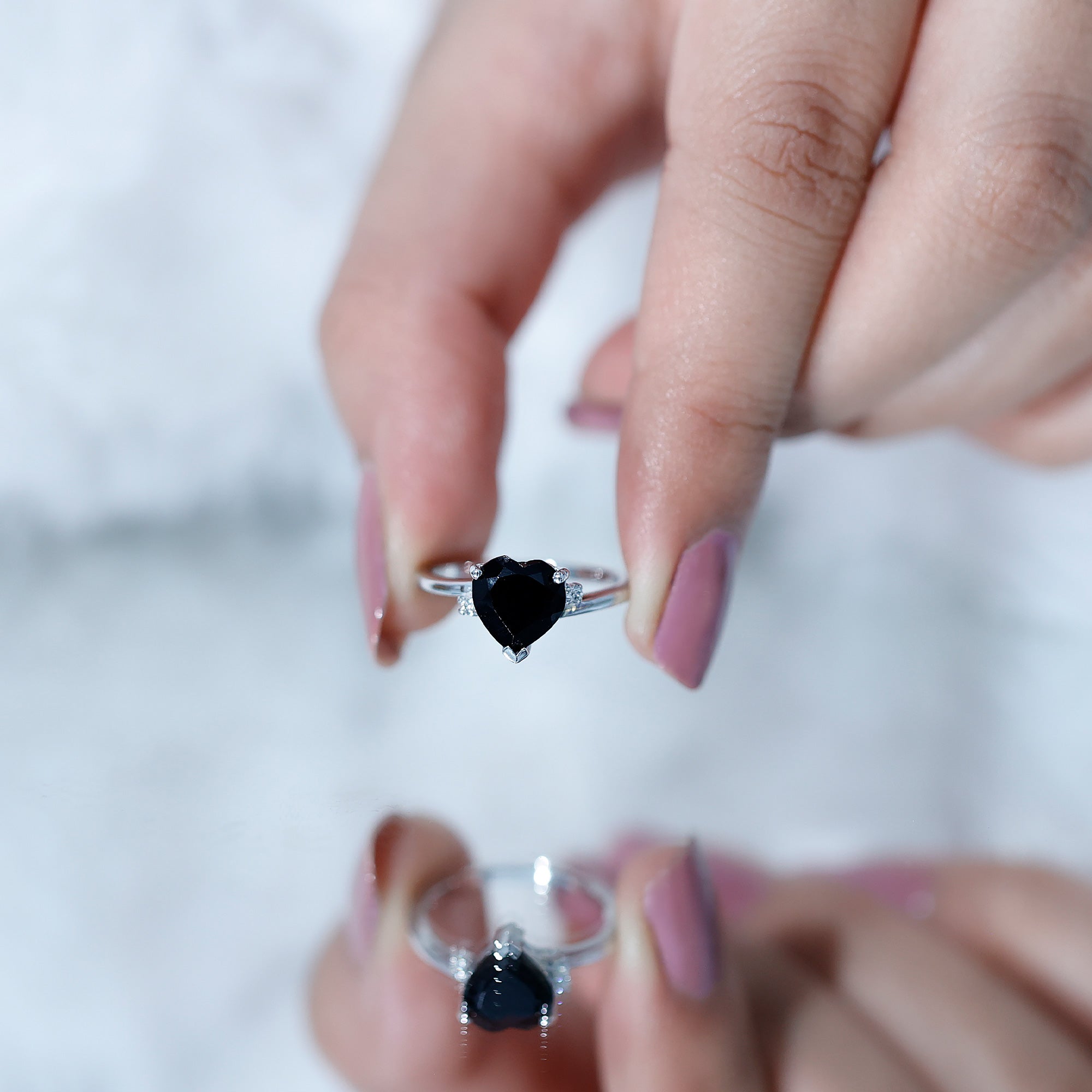 Rosec Jewels-Heart Shaped Black Onyx Engagement Ring with Diamonds