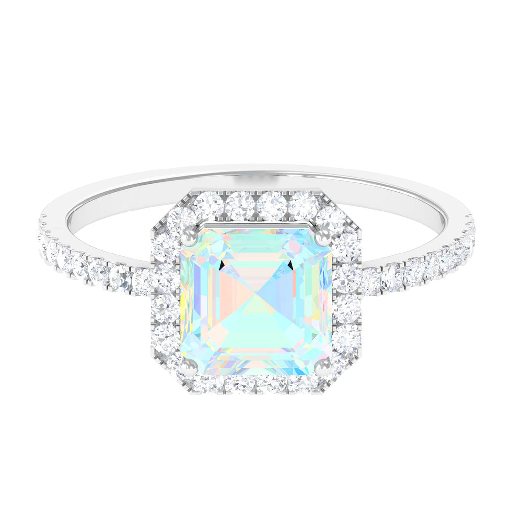 Rosec Jewels-Asscher Cut Ethiopian Opal Halo Engagement Ring with Diamond