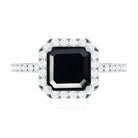 Certified Asscher Cut Black Onyx and Diamond Engagement Ring AAA - Rosec Jewels