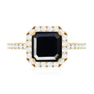 Certified Asscher Cut Black Onyx and Diamond Engagement Ring AAA - Rosec Jewels