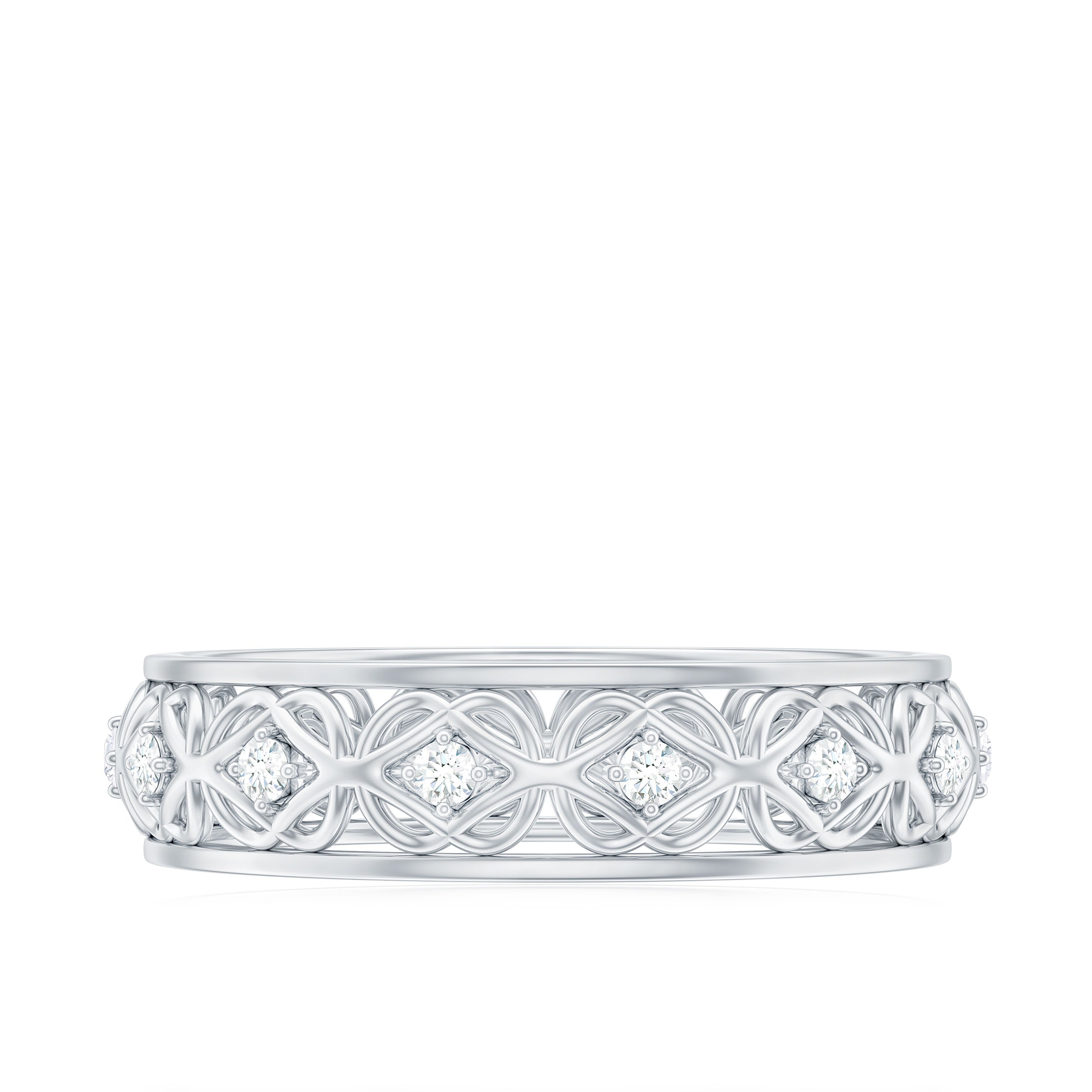 Vintage Inspired Zircon Celtic Knot Full Eternity Band Ring in Gold AAAA - Rosec Jewels