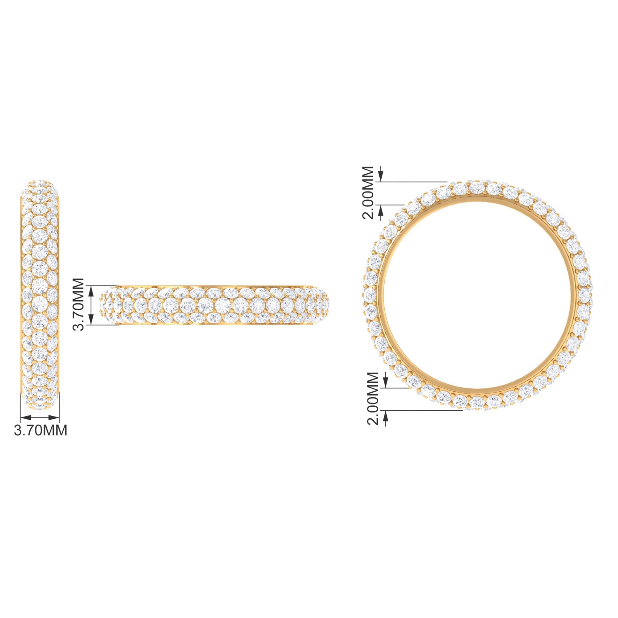 3 CT Simulated Diamond Three Row Eternity Band in Gold Zircon - ( AAAA ) - Quality - Rosec Jewels