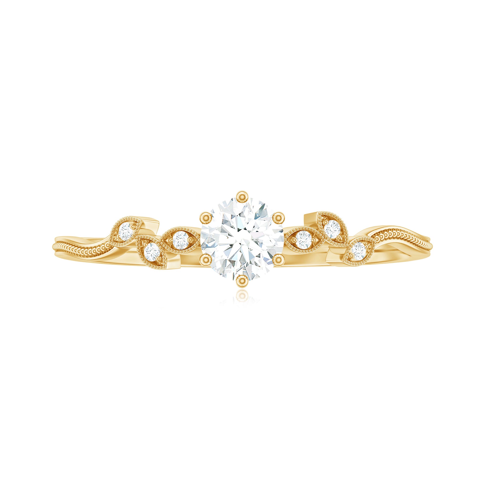 Rosec Jewels-Minimalist Moissanite Leaf Promise Ring with Beaded Detail