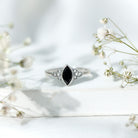 Rosec Jewels-Marquise Shape Black Spinel Solitaire Promise Ring