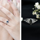 Rosec Jewels-Marquise Shape Black Spinel Solitaire Promise Ring