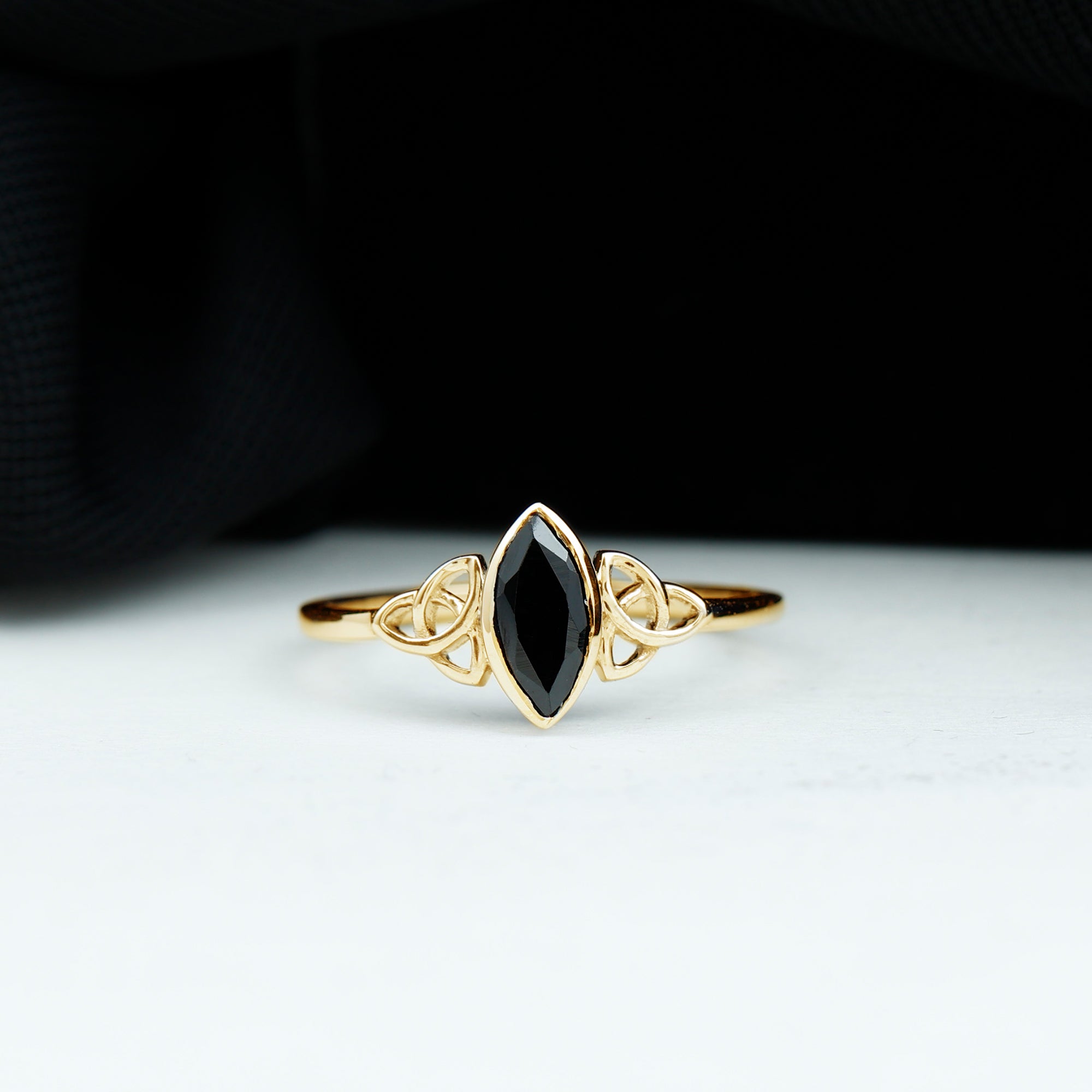 Marquise Shape Black Spinel Solitaire Celtic Knot Ring Black Spinel - ( AAA ) - Quality - Rosec Jewels